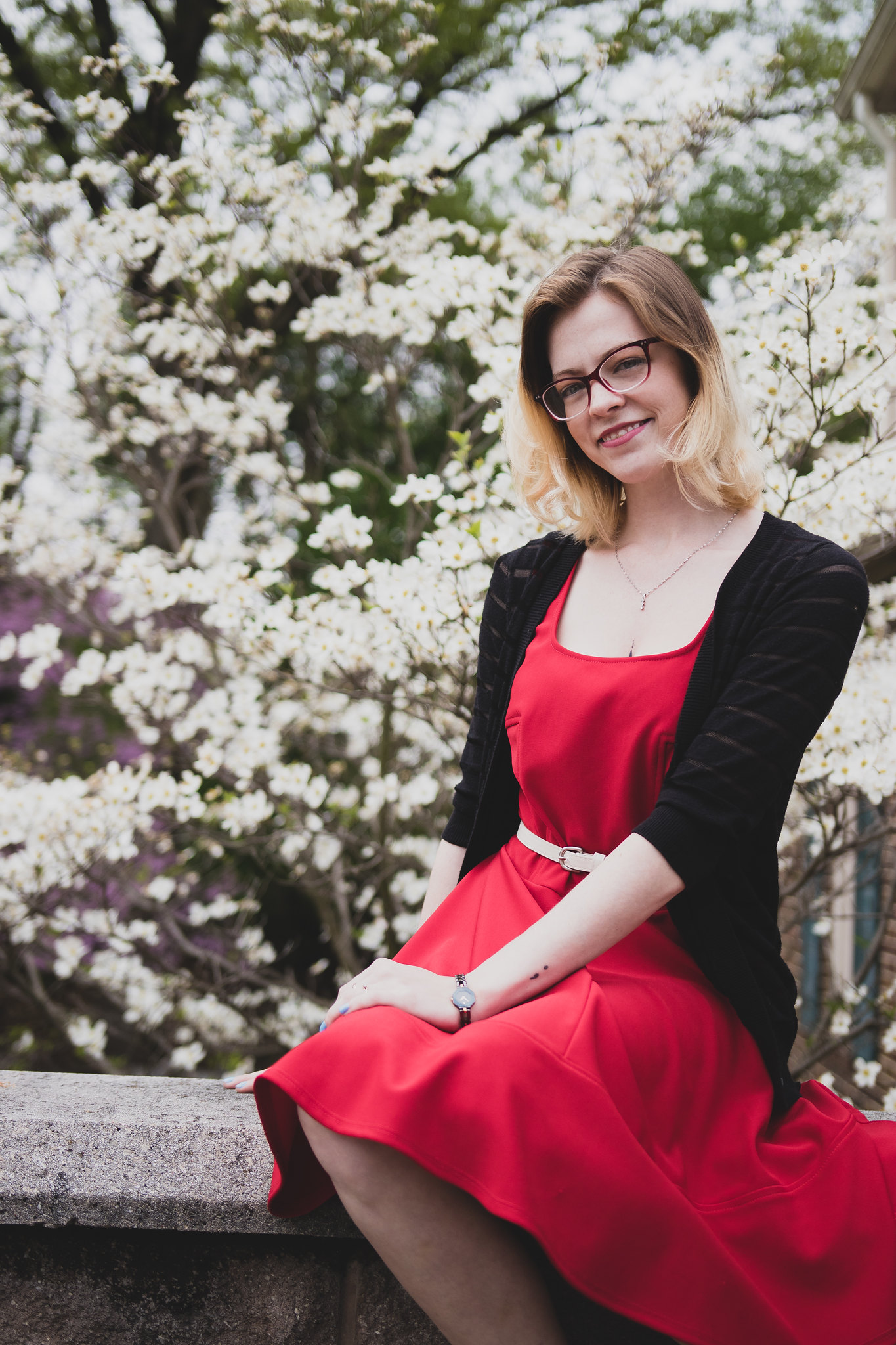 Paige Swary among flowers